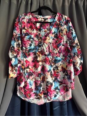 torrid Harper Pink Multi Floral V-Neck Blouse 1X